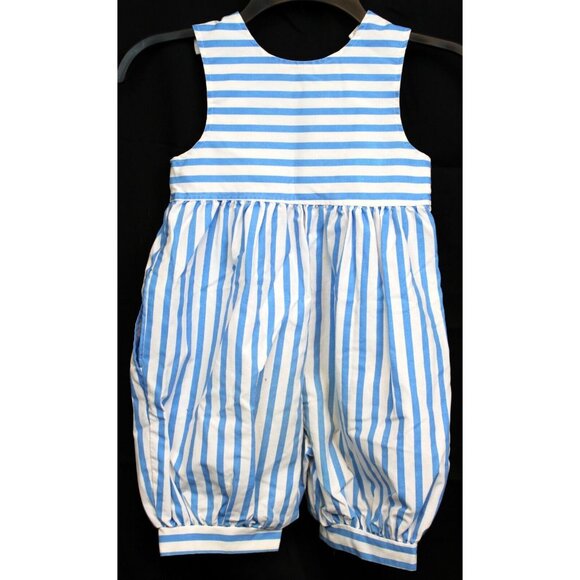 VTG Kelly's Kids Blue Striped Bubble Romper 3T Cupcake Cherry Summer Straps Girl - Picture 4 of 6